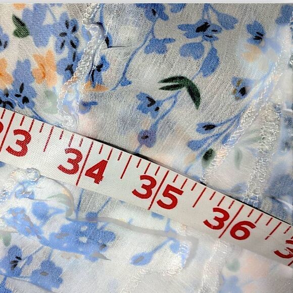 Ladies Dress Sz XL Ruffles Floral Blue Low V Open Back Coquette Cottagecore Shee - Picture 13 of 14